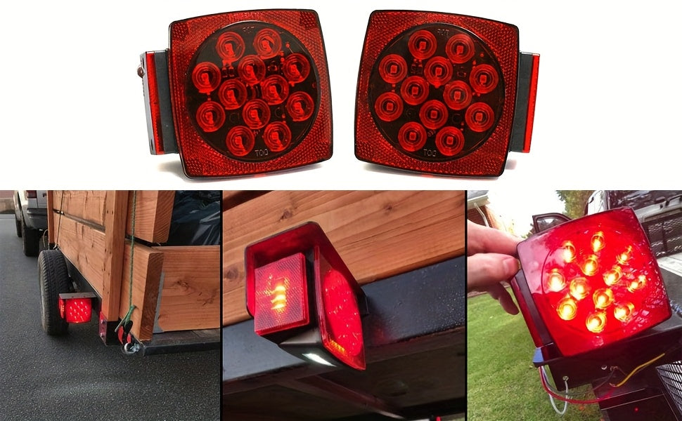 12V LED Trailer Lights Kit Stop Tail Turn Signal License Plate Light for Trailers Under 80" - Square Trailer Tail Lights for Boat Trailer Truck RV Camper Marine with Wiring Options