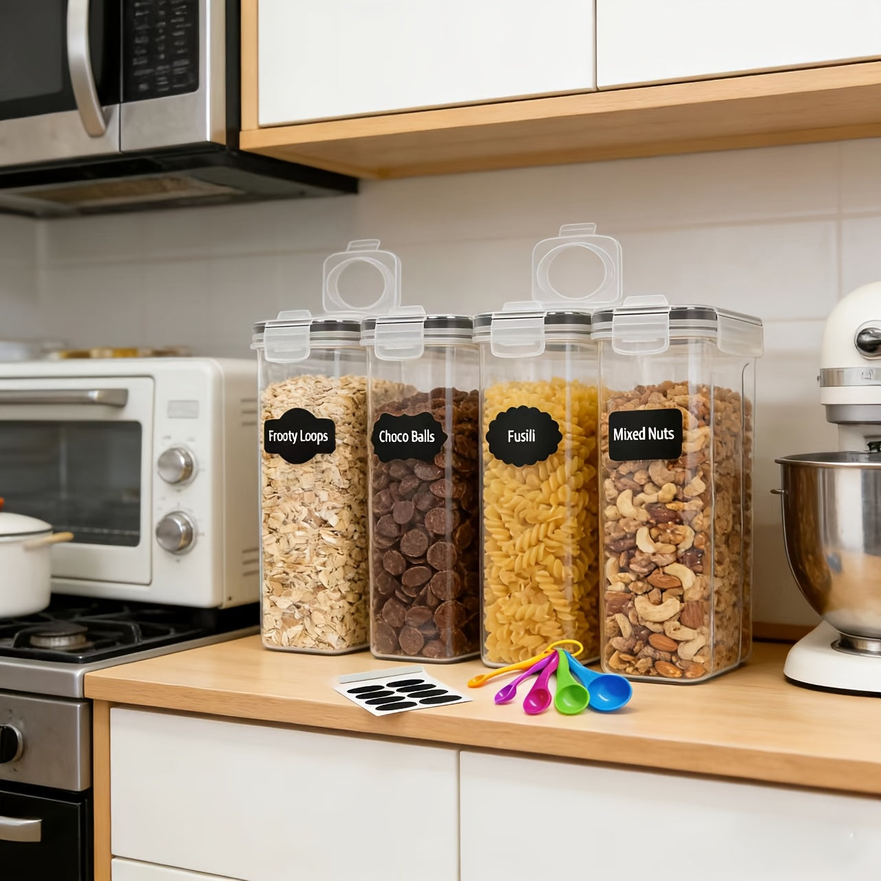 Airtight Food Storage Containers 4-Pack (4L/135oz) Extra Large BPA-Free Cereal Containers for Pantry Organization - Bulk Storage for Grain, Rice & Nuts, Kitchen Organizer Set, Great Christmas Gift