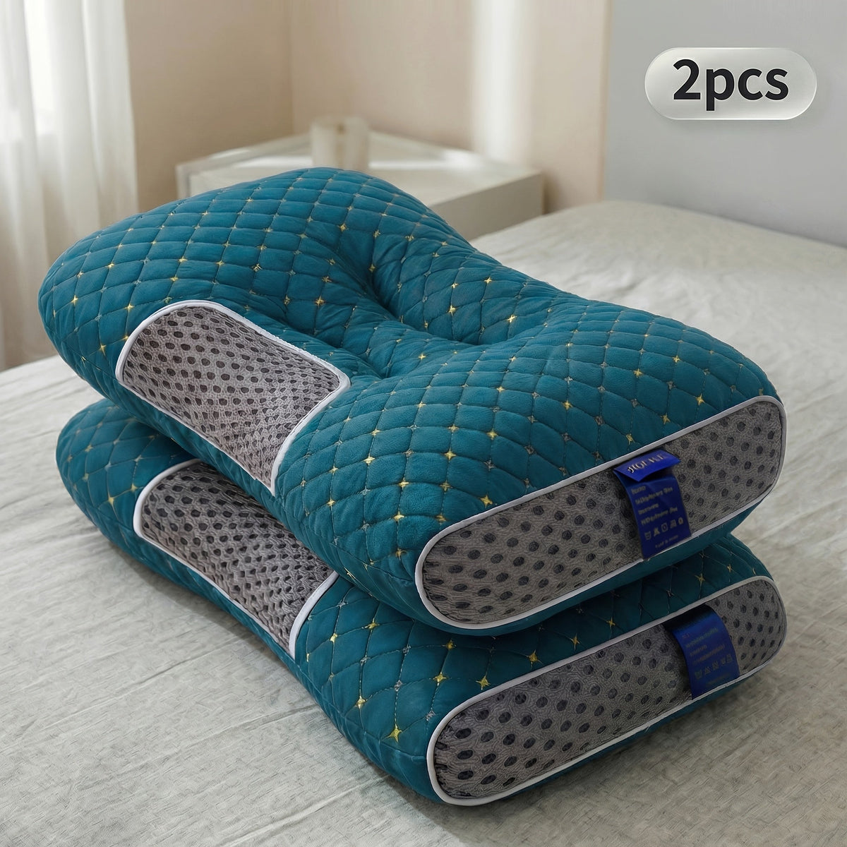 Ergonomic Neck Pillow 2-Pack – Breathable Fabric Cervical Support Pillow with Removable Zippered Pillowcase, Relieves Shoulder & Neck Pressure, Available in 5 Colors for Home & Office Use