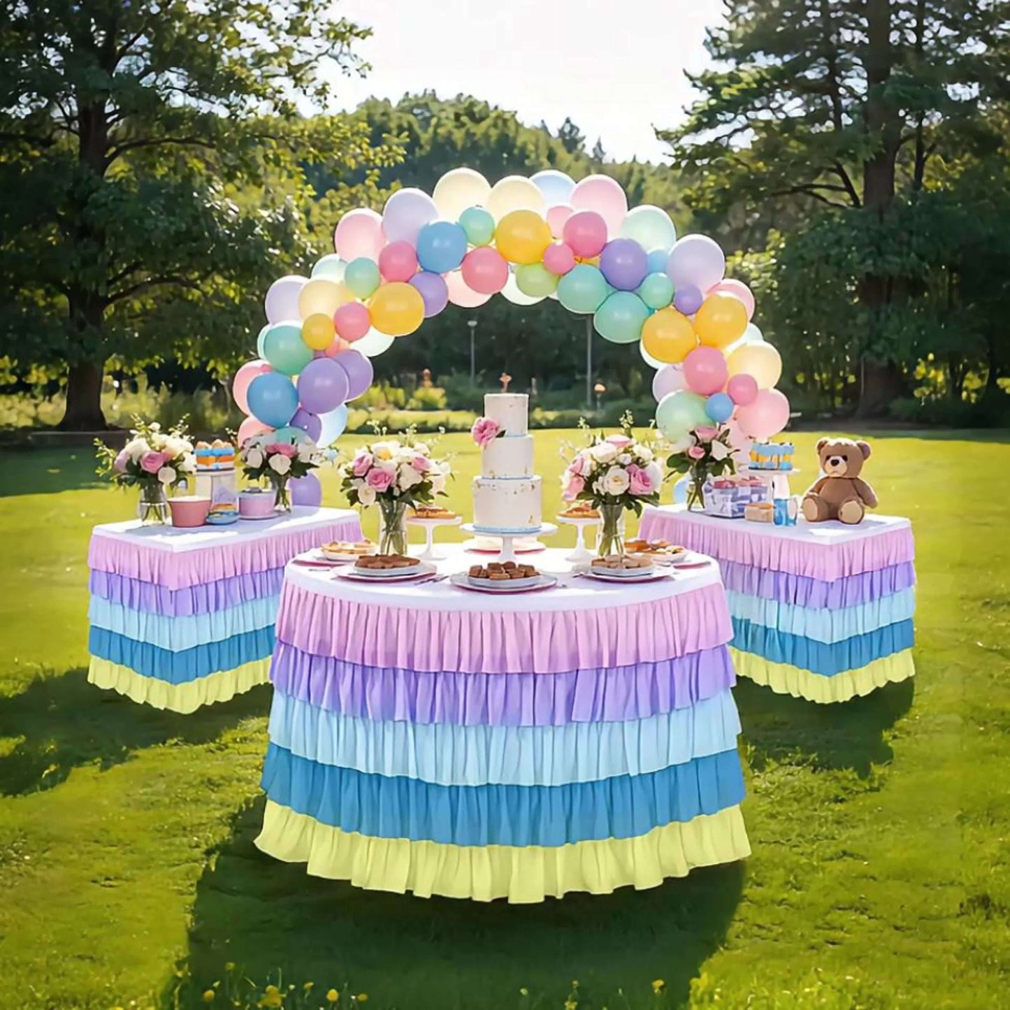 6ft Tulle Tutu Table Skirt – Chiffon Ruffle Table Skirting for Birthday Party, Wedding, Bridal Shower, Girls Party & Holiday Decor – Easy Hook & Loop Install, 12 Colors (72"L x 30"H)