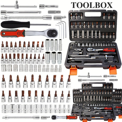 52 Piece Professional Tool Set with Portable Toolbox Multi-Functional Home and Car Repair Kit for DIY Enthusiasts and Professionals Gift for Men Available in Red Standard Black and White