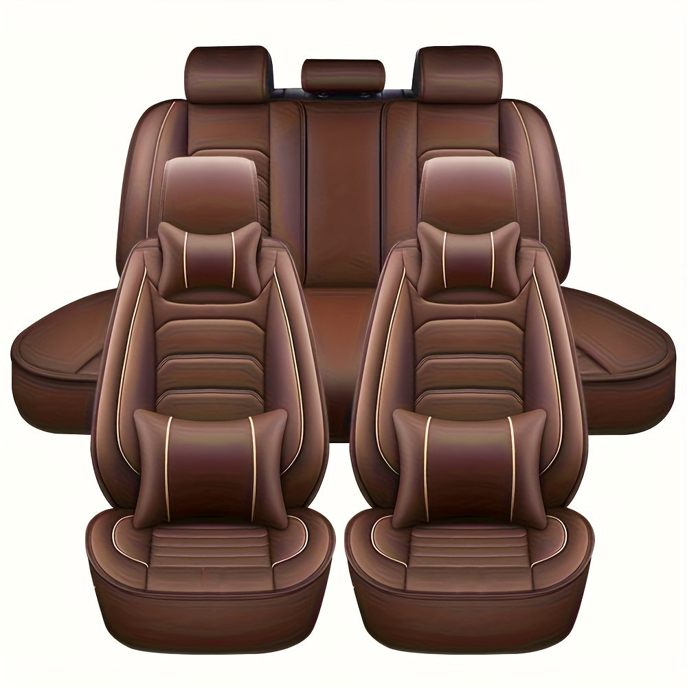Faux Leather Car Seat Covers 5-Seat Full Set – Waterproof 360° All-Weather Protection, Soft Foam Padding, Non-Slip Grip, Universal Fit for Cars Trucks Sedans SUVs, 6 Colors Available