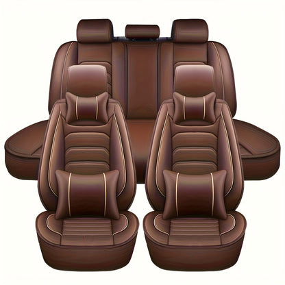 Faux Leather Car Seat Covers 5-Seat Full Set – Waterproof 360° All-Weather Protection, Soft Foam Padding, Non-Slip Grip, Universal Fit for Cars Trucks Sedans SUVs, 6 Colors Available