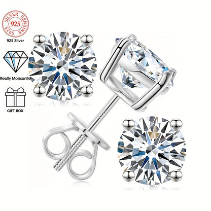 Moissanite Stud Earrings 8mm 2CT Each S925 Sterling Silver Screw Back – Diamond Alternative Brilliant Sparkle Earrings for Women Wedding Anniversary Birthday Gift Silver Gold