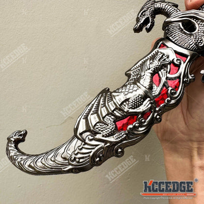 Medieval Dragon Fantasy Fixed Blade Knife with Scabbard 9 Inch – Non-Sharpened 440 Stainless Steel, Cosplay Prop, Historical Replica, Home Decor Collectible, 5 Colors