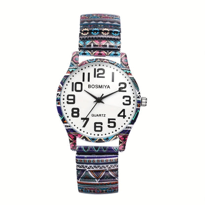 Bohemian Quartz Watch Unisex Printed Stretch Band Wristwatch – Starry Sky Sunflower Tree of Life Boho Designs, Large Arabic Numeral Dial, Nature-Inspired Gift for Women & Men Valentine Birthday