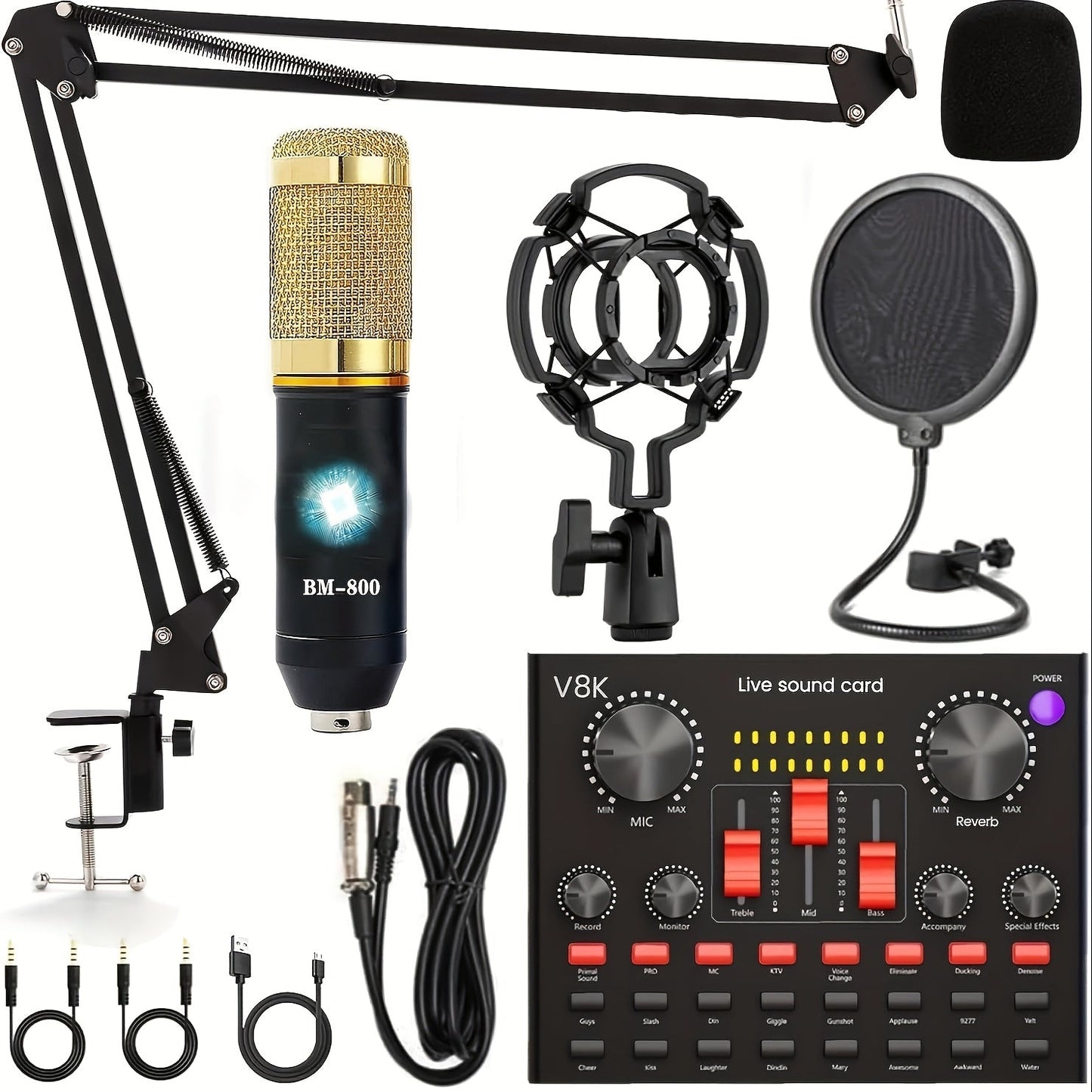 BM800 Condenser Microphone & Sound Card Recording Kit – Home Studio Bundle for Podcasting, Streaming, Voice Overs & Music, Compatible with PC, Smartphone & Tablet, Multiple Models Available
