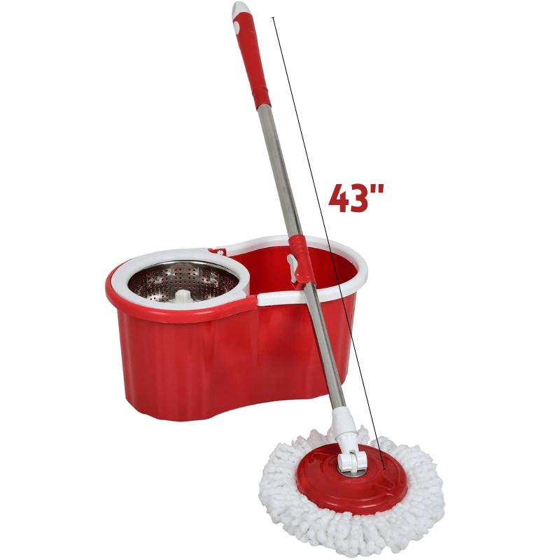 360° Spin Mop and Bucket Set with Wringer – Microfiber Mop Refills, Stainless Steel Extended Handle, Separate Compartment, Floor Cleaning System