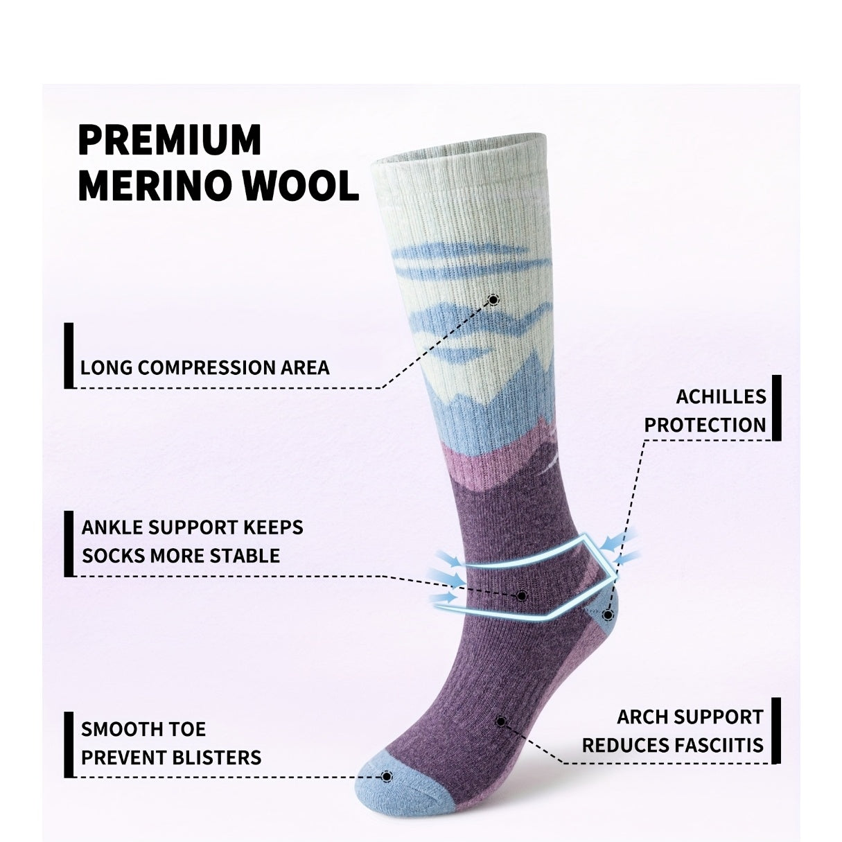 Wool Ski Socks 3 Pairs Thermal Knee High for Men & Women – Thick Warm Winter Socks for Skiing, Snowboarding & Outdoor Sports, 70% Wool, Sizes M & L, Multicolor / Dark / Snow Mountain