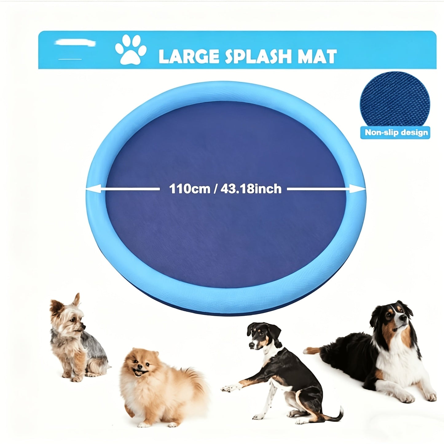 Portable Dog Splash Pad & Bathtub Mat – Ultra-Thick 0.6mm Non-Slip Foldable Pet Pool, Summer Outdoor Sprinkler Cooling Water Play Mat for Small Dogs, Puppies & Cats