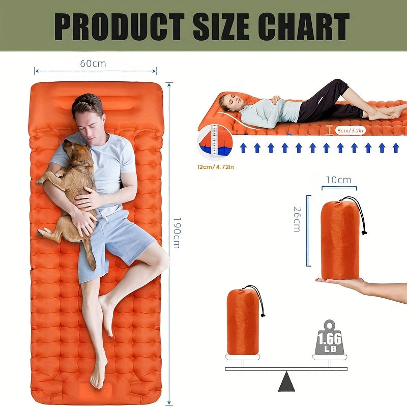Self-Inflating Sleeping Pad Ultralight Nylon TPU Camping Mat, Built-In Pump Single & Double Person Options, Compact Portable Sleeping Mat for Camping Hiking Backpacking Travel Picnic, Orange & Blue
