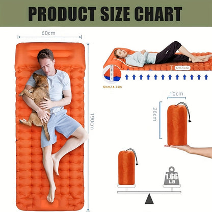 Self-Inflating Sleeping Pad Ultralight Nylon TPU Camping Mat, Built-In Pump Single & Double Person Options, Compact Portable Sleeping Mat for Camping Hiking Backpacking Travel Picnic, Orange & Blue