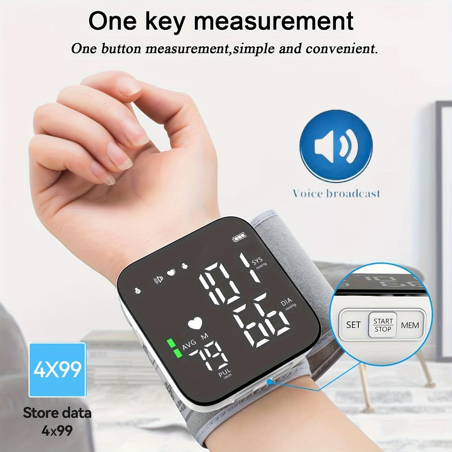 Wrist Blood Pressure Monitor Automatic Digital BP Cuff – Large LCD Display Pulse Rate Irregular Heartbeat Detection Portable Home Use for Seniors Adults