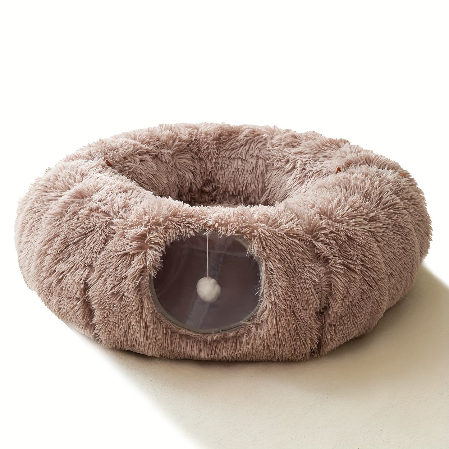Cat Tunnel with Bed & Donut Peep Hole – Soft Plush Indoor Cat Toy, Multi-functional Hideout & Amusement Park for Cats, Kittens & Rabbits, Includes Pet Scarf, Small Medium Large