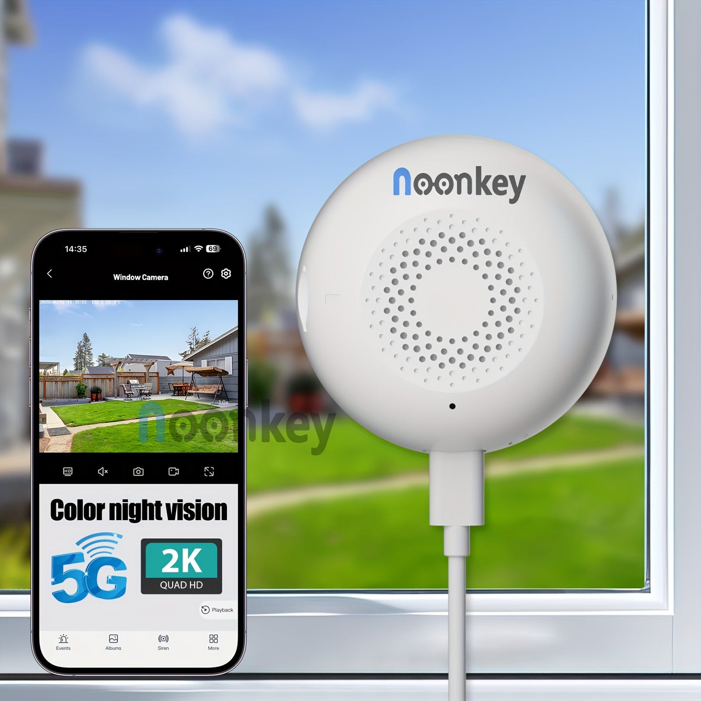 2K Wireless Window Security Camera AI Color Night Vision 5GHz 2.4GHz WiFi Person Pet Vehicle Motion Detection 24/7 Recording Easy Install Alexa Compatible
