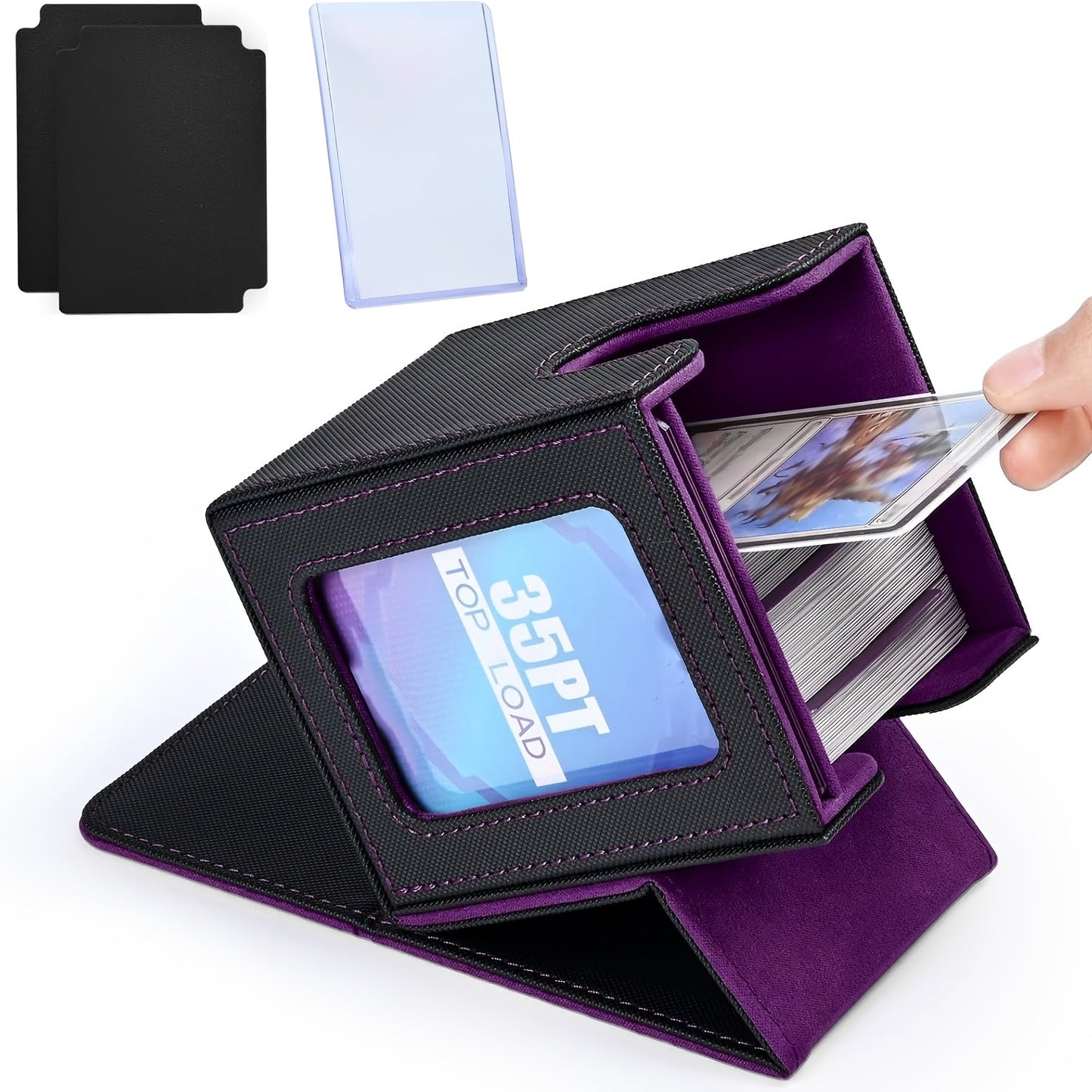 TCG Deck Box 100+ Double Sleeved Cards Commander Display Card Storage Case with 2 Dividers Top Sleeve Compatible with MTG Magic the Gathering Pokemon Yu-Gi-Oh Trading Card Game Black Gray Blue Purple Green