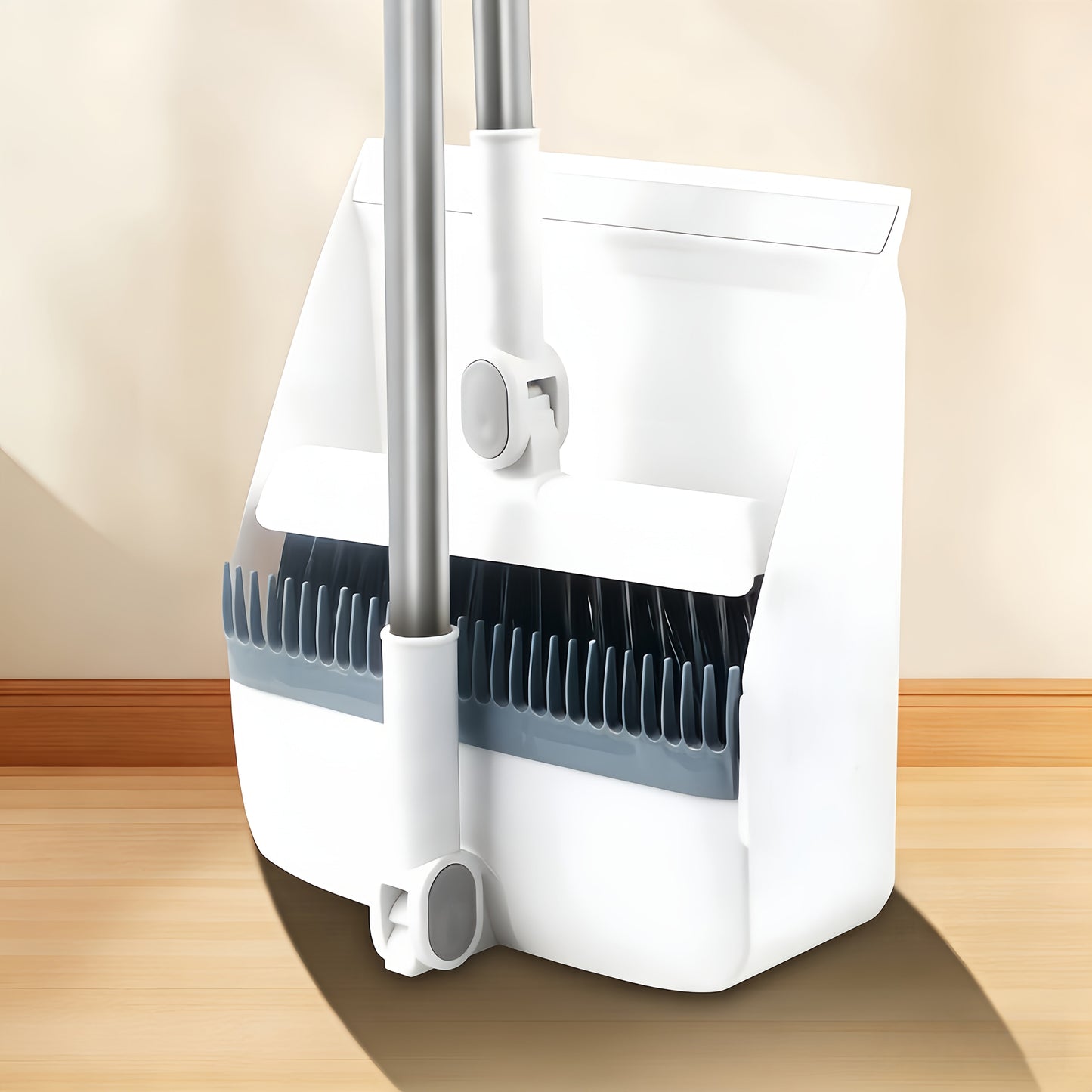 2-in-1 Broom and Dustpan Set Long Handle Foldable Non-Stick Hair Cleaning Hard Floor Sweeper Rotatable Combo for Home Living Room Bedroom Bathroom Outdoor