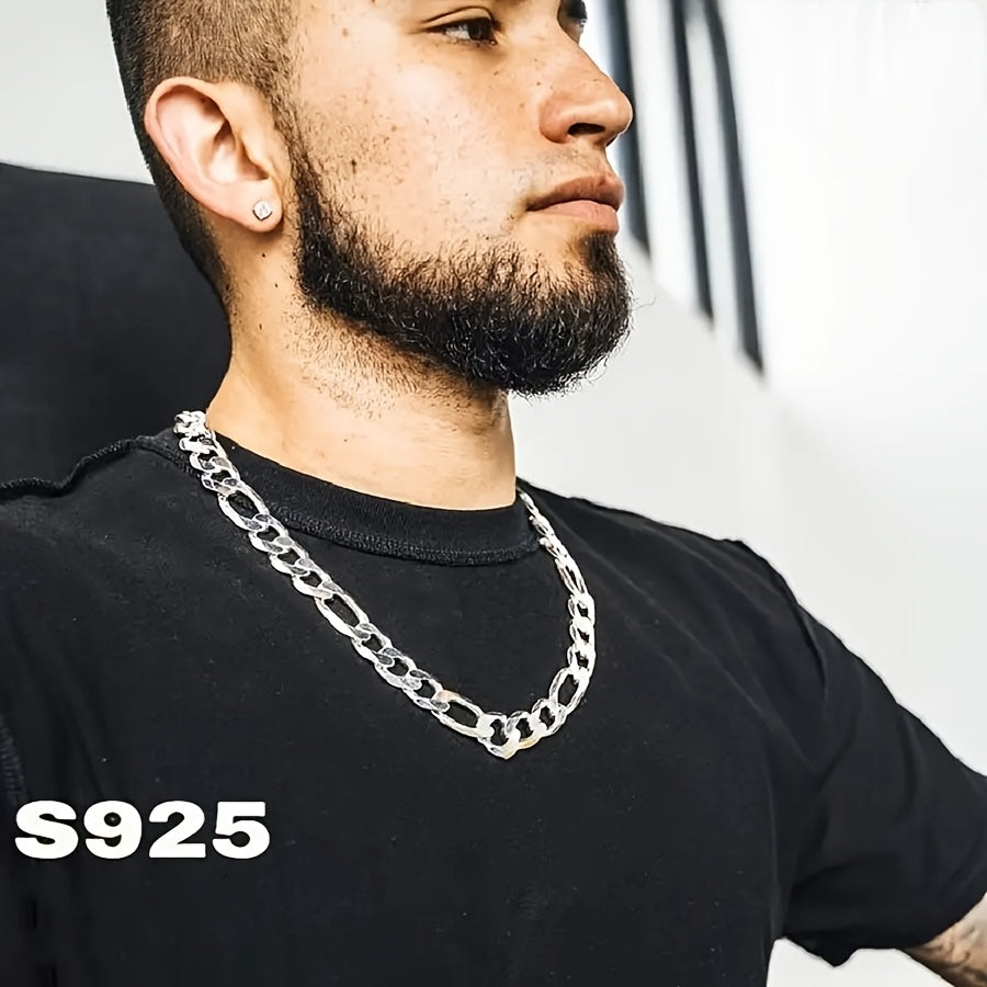Italian 925 Sterling Silver 8mm Figaro Chain Necklace for Men & Women – Bold Retro Minimalist Design, Unisex Thick Link Necklace with Gift Box, Sizes 20–24 Inches
