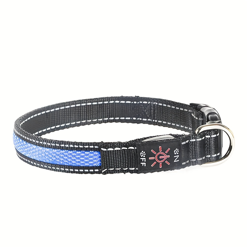 LED Dog Collar USB Rechargeable Soft Mesh – Adjustable Light Up Safety Collar for Small Medium Large Dogs, 5 Colors Blue Green Pink Red Yellow, Sizes XS to XL for Night Walking