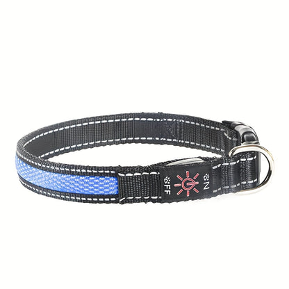 LED Dog Collar USB Rechargeable Soft Mesh – Adjustable Light Up Safety Collar for Small Medium Large Dogs, 5 Colors Blue Green Pink Red Yellow, Sizes XS to XL for Night Walking