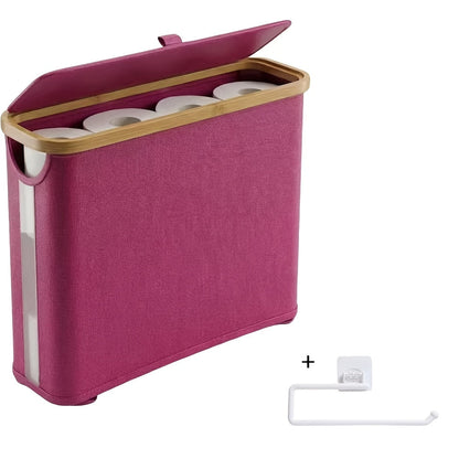 Bamboo Toilet Paper Holder Basket with Lid - Large 9-Roll Storage Organizer for Bathroom, Modern Minimalist Freestanding Toilet Paper Storage Cabinet in Black Beige Gray Pink