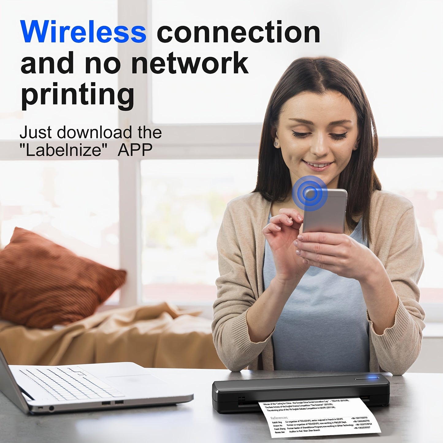 Portable Inkless Thermal Printer Wireless – D810B A4 & US Letter 8.5x11 Mobile Printer, 200 Sheets Per Charge, Compatible with iPhone Android & Laptop, for Home Office School Travel, Includes 20 Sheets