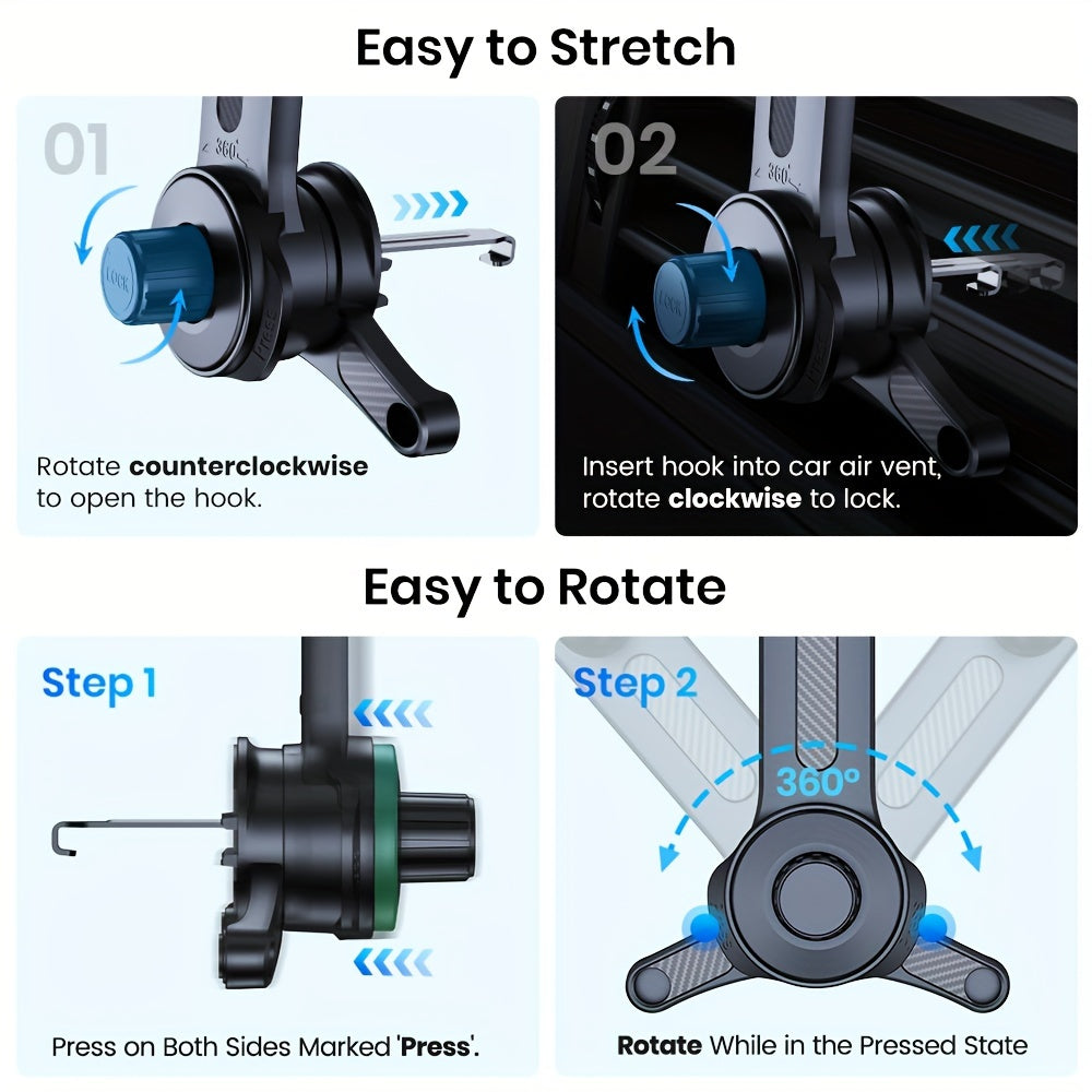 Car Phone Mount Extended Arm 3-Point Support, Extendable Metal Hook Cell Phone Holder for Car Dashboard Windshield, Superior Stability Universal Fit for iPhone Samsung Android