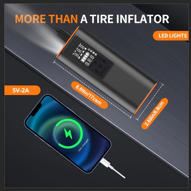Portable Tire Inflator 150 PSI Wireless Air Compressor – Digital Pressure Gauge, Auto Shut-Off, LED Light, Dual Power 6000mAh Battery + 12V Cord, 4 Preset Modes for Car Motorcycle Bike Ball