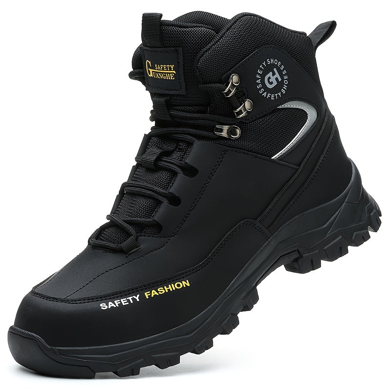 Steel Toe Work Boots for Men Heavy Duty All-Terrain Rubber Sole Cushioned Insole Arch Support Four-Season Construction Industrial Farm Outdoor Boots Black Army Green Sizes US 6-11