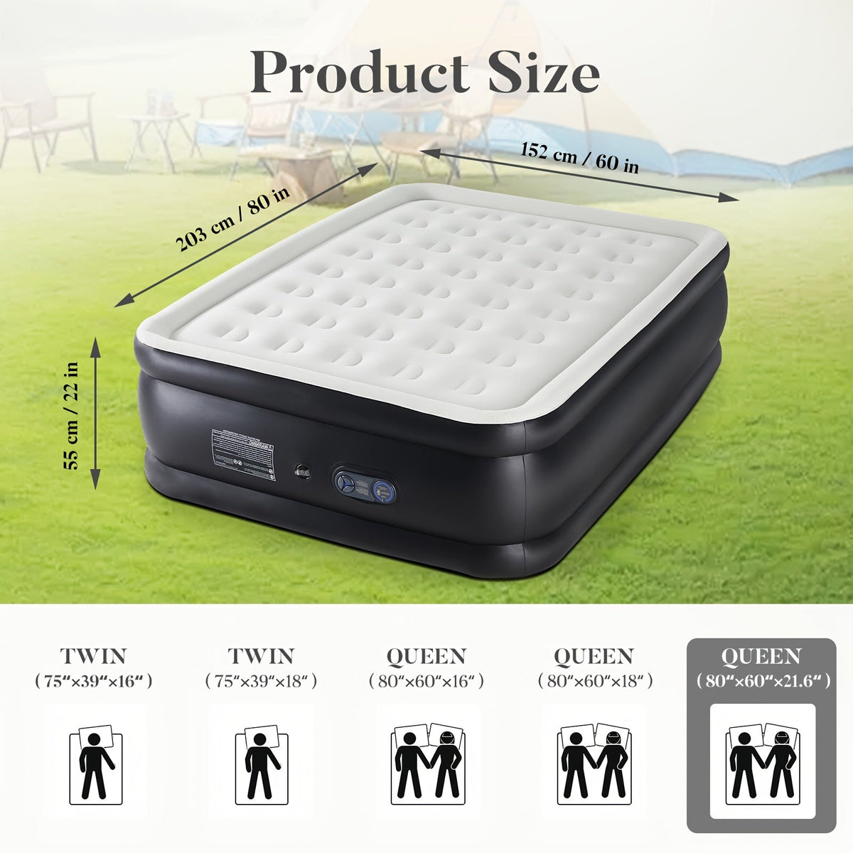 Inflatable Air Mattress with Built-In Pump – Double Height Blow-Up Airbed 16"/18"/21" Thick, 660 Lbs Capacity, Non-Slip Bottom – for Home, Guest Room, Camping & Outdoor Use