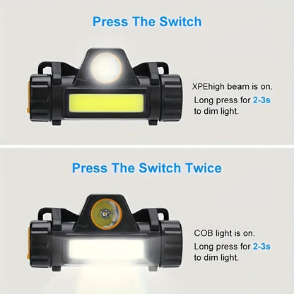 Rechargeable COB LED Headlamp 4-Pack – Super Bright USB Rechargeable Headlight with Magnetic Base, Long Range & COB Modes, Adjustable Hard Hat Clip, 500mAh Battery for Camping, Hiking, Fishing & Work