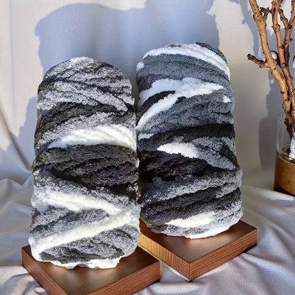 Chunky Chenille Yarn 2 Skeins 500g Hand Knitting Blanket Crochet Multicolor Striped Soft Polyester Extra Thick Plush DIY Gift for Women Men