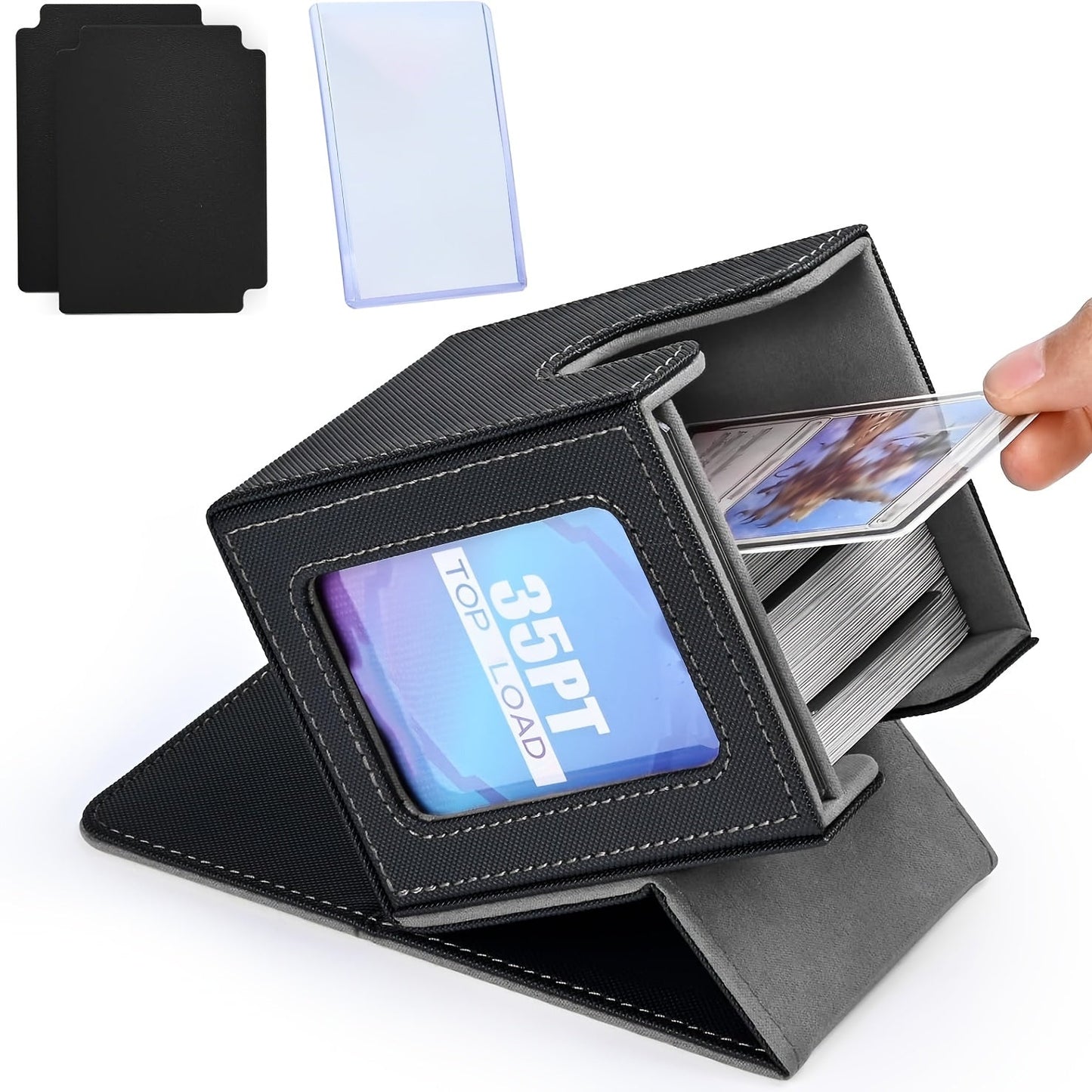 TCG Deck Box 100+ Double Sleeved Cards Commander Display Card Storage Case with 2 Dividers Top Sleeve Compatible with MTG Magic the Gathering Pokemon Yu-Gi-Oh Trading Card Game Black Gray Blue Purple Green