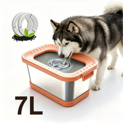 7L Stainless Steel Dog Water Bowl Anti-Spill Splash-Proof Slow Feeder for Messy Drinkers Heavy Duty Indoor Outdoor Pet Bowl – Large Capacity