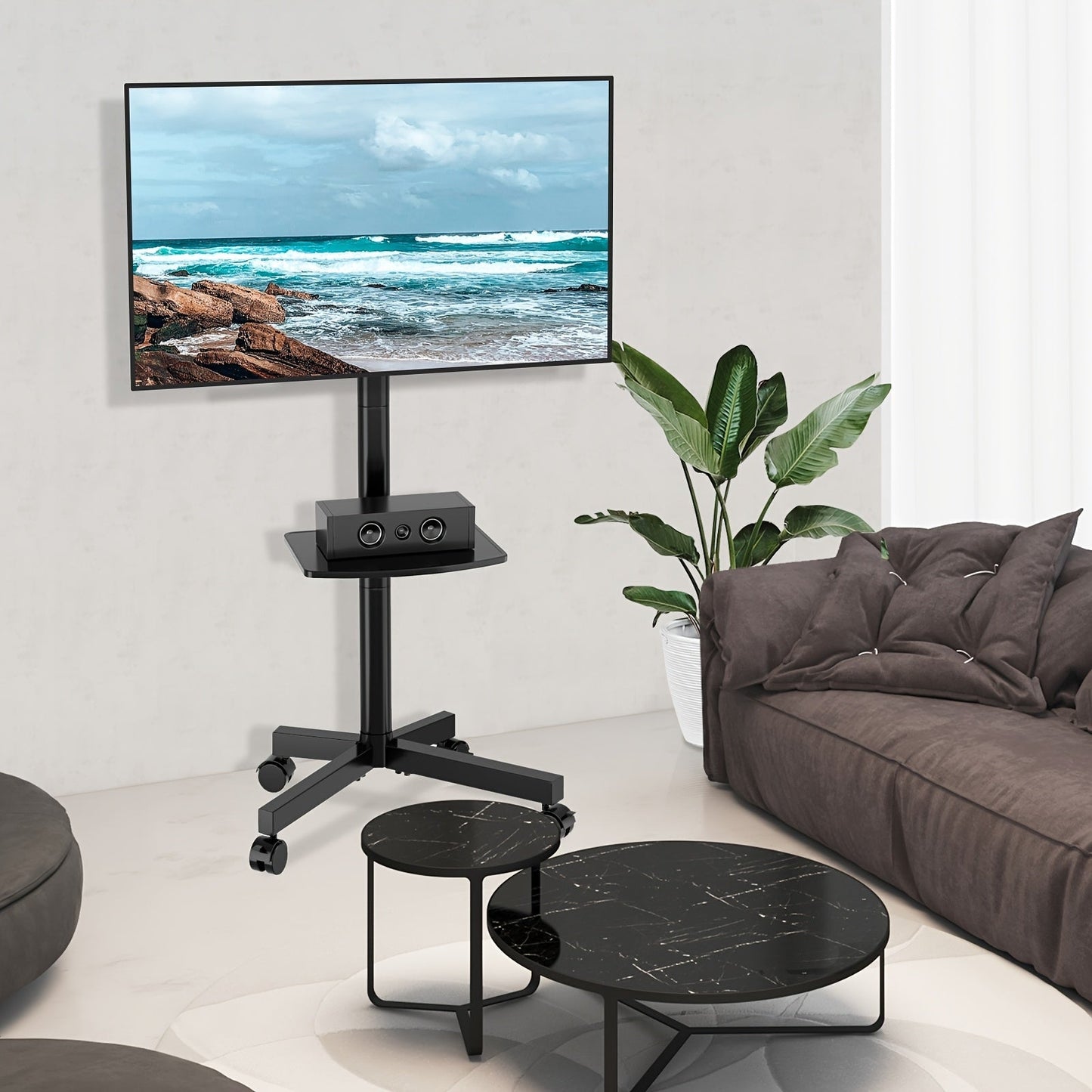 Rolling TV Stand Cart on Wheels for 23–60 Inch TVs – Height Adjustable, 88lb Capacity, VESA 400x400, Media Shelf, 360° Locking Wheels, No Wall Drilling, Mobile TV Mount