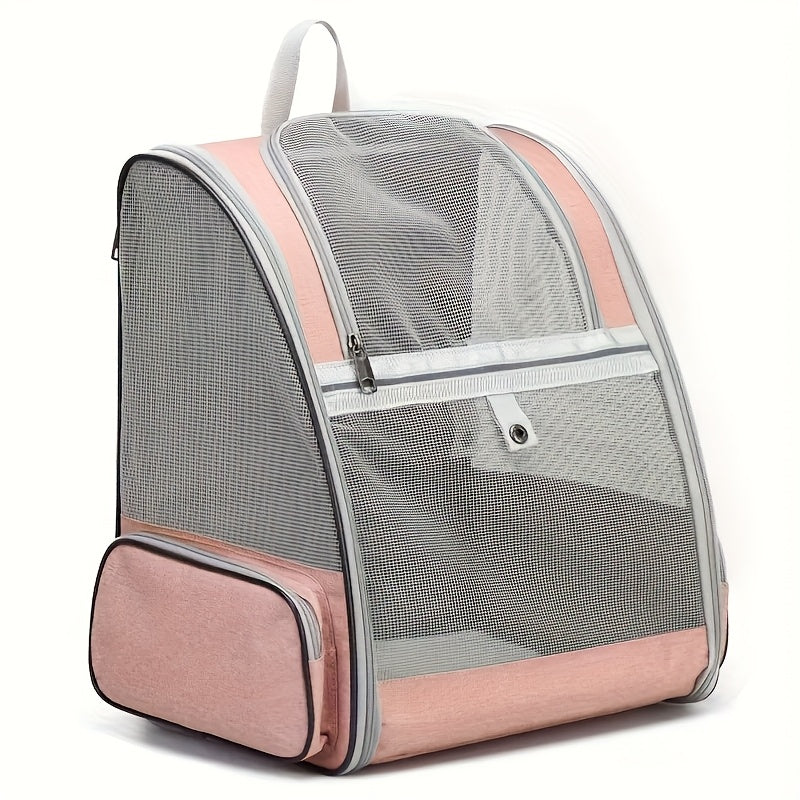 Foldable Ventilated Pet Carrier Backpack for Cats & Dogs – PVC Mesh Airflow, Chest Harness, Removable Mat, Fits Cats up to 18 lbs & Dogs up to 15 lbs, for Travel, Hiking, Flights & Car Rides