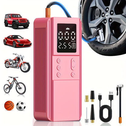 Portable Tire Inflator Air Compressor Pump for Car Tires, Bicycle, Motorcycle & Balls, Digital Pressure Gauge, Auto Shut-Off, USB & Cigarette Lighter Versions Available