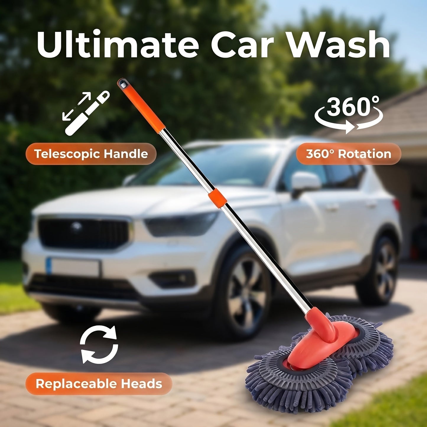 Adjustable Microfiber Car Cleaning Mop & Brush Set – Extendable Handle Wash Mop for Cars & Trucks, Soft Microfiber Brush for Scratch-Free Exterior Cleaning, Flawless Shine Every Time