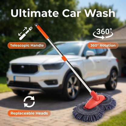 Adjustable Microfiber Car Cleaning Mop & Brush Set – Extendable Handle Wash Mop for Cars & Trucks, Soft Microfiber Brush for Scratch-Free Exterior Cleaning, Flawless Shine Every Time