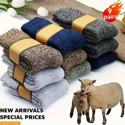 Thermal Hiking Socks 9 Pairs Unisex Thick Warm Terry Socks for Men Women Multi-Color Winter Boot Socks Cold Weather Arch Support Reinforced Toe Breathable Cozy Casual Bed Socks US Size 6-10