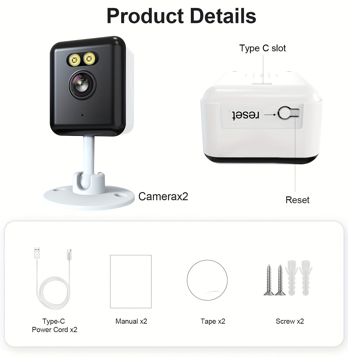 2 Pack WiFi Indoor Security Camera 3MP HD AI Humanoid Detection Full Color Night Vision Two-Way Audio Smart Motion Detection Alexa Compatible App Control Home Surveillance Camera