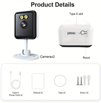 2 Pack WiFi Indoor Security Camera 3MP HD AI Humanoid Detection Full Color Night Vision Two-Way Audio Smart Motion Detection Alexa Compatible App Control Home Surveillance Camera