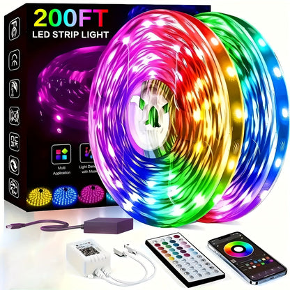 RGB LED Light Strip 50ft to 260ft – Color Changing with 44-Key Remote Control, DIY Mode, Dimmable, for Bedroom, Living Room, Christmas, Holiday Party & Home Decoration