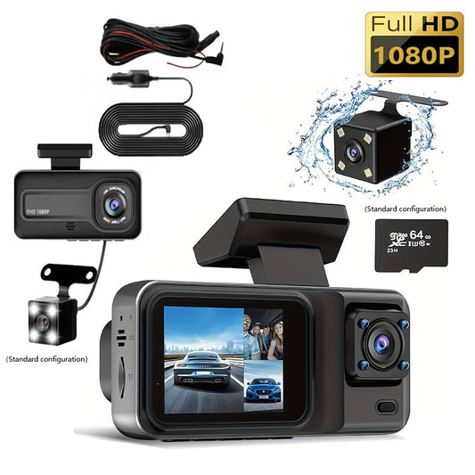 3 Channel Dash Cam Front Rear & Inside 1080P+1080P+1440P – Free 64GB SD Card, Super Night Vision, Loop Recording, G-Sensor, Motion Detection & 24-Hour Parking Mode