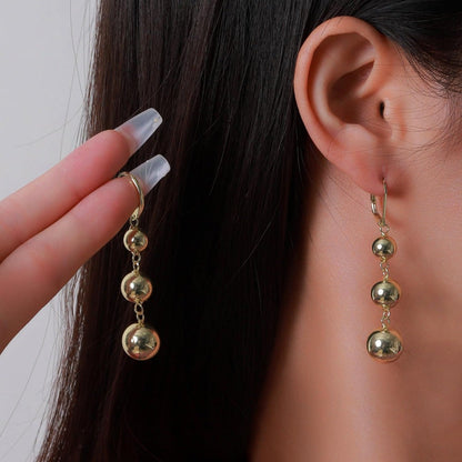 S925 Sterling Silver Triple Ball Drop Dangle Earrings for Women – Retro French Long Design, Elegant Vintage Style, Gold & Silver Tone