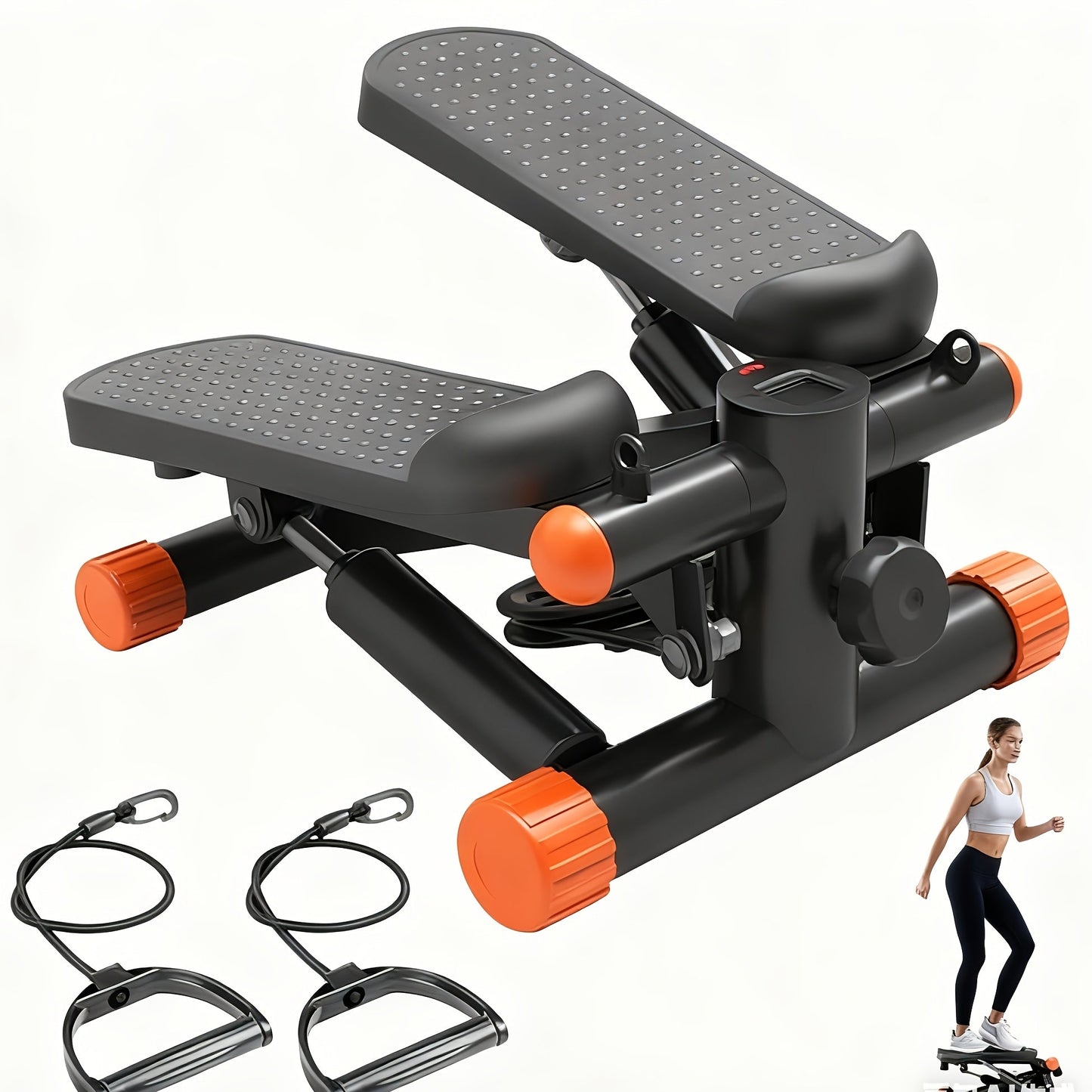 Mini Stair Stepper Exercise Machine with Resistance Bands, Compact Twist Motion Full Body Workout, 300 lbs Capacity Portable Home Gym Fitness Equipment for Weight Loss & Cardio - Black, Silver, Orange, Blue