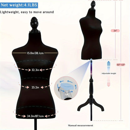Dress Form Mannequin Torso with Tripod Stand, Adjustable Height 50-63 Inch, Portable Female Body Form for Sewing, Clothing Display, Fashion Design & Photography – 4 Colors Available