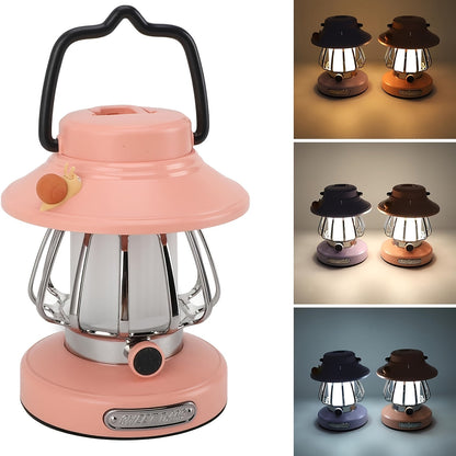 Rechargeable LED Camping Lantern 3-Tone Dimming Snail Design - USB & 18650 Battery Dual Power Freestanding Portable Camp Light for Camping Hiking Emergency Home Office, Green White Pink Purple