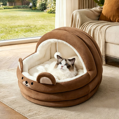 Round Plush Cat Bed & Pet Mat for Cats and Small Dogs – Large Circular Donut Design, Soft Comfortable All-Season Sleeping Pad, S M L Sizes, Includes Bonus Toy Balls, Cozy Cat Nap Cushion