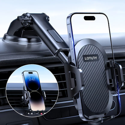 3-in-1 Car Phone Holder Suction Cup & Air Vent Mount | 360° Rotation, 6.5"-8.5" Telescopic Arm, 60LB Nano-Gel Suction, Scratch-Proof – Universal Fit for iPhone, Samsung, Google & All 4"-7.2" Phones